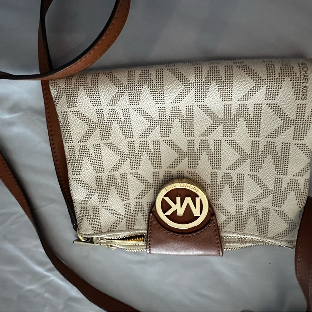 Michael Kors Cream and Brown Crossbody Bag